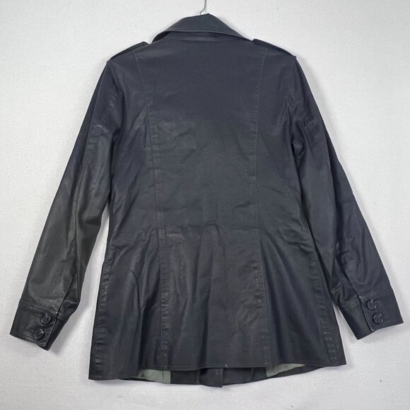 M0851 Womens Waxed Cotton Short Trench Rain Jacket Black Size 6 Classy Outerwear - Picture 2 of 16